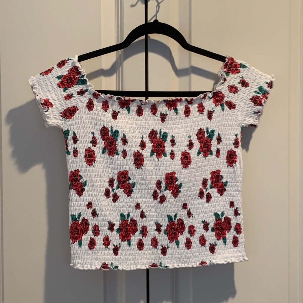 Hollister Smocked Cropped Off the Shoulder Top